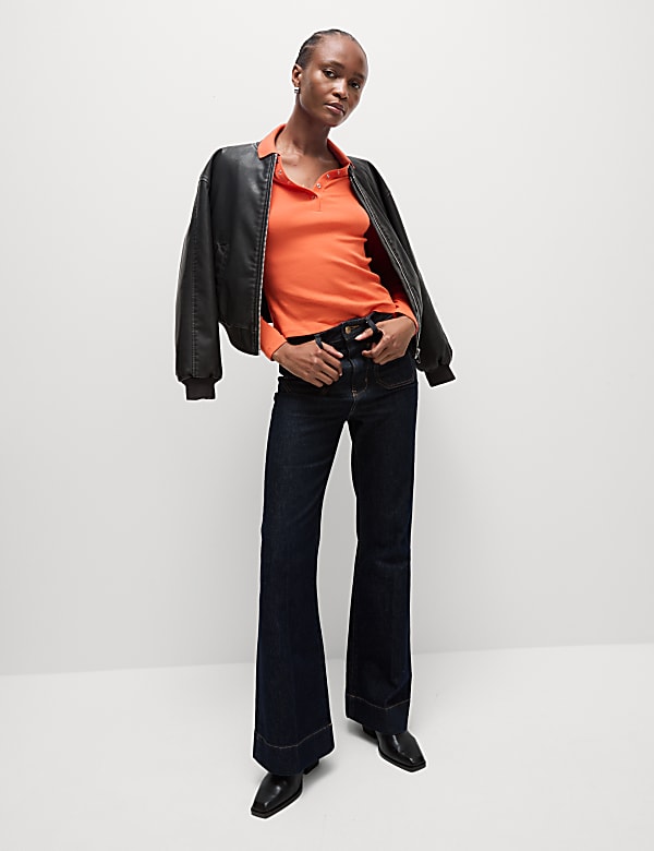 Cotton Rich Ribbed Collared Polo Top