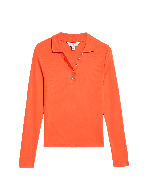 Cotton Rich Ribbed Collared Polo Top