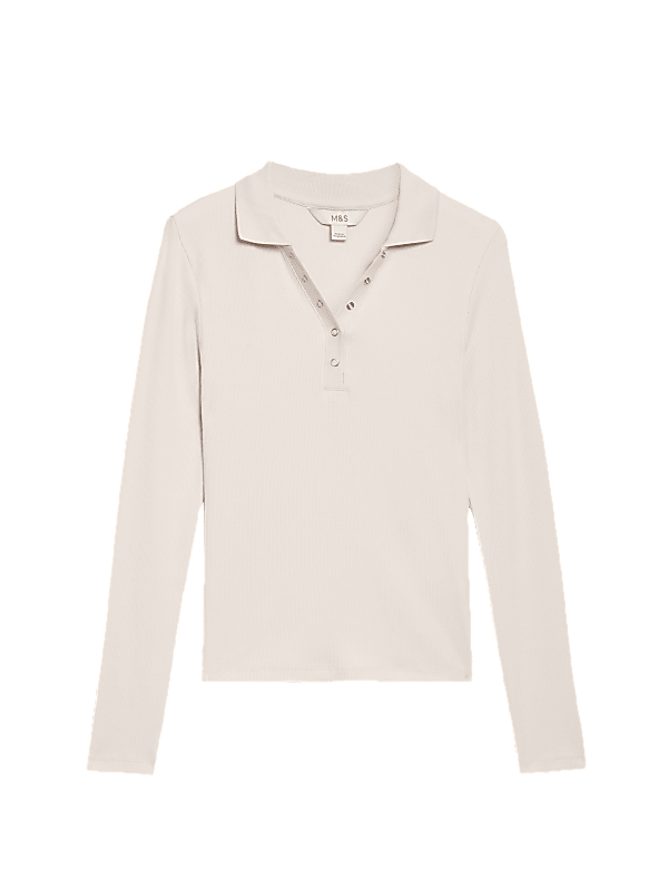 Cotton Rich Ribbed Collared Polo Top