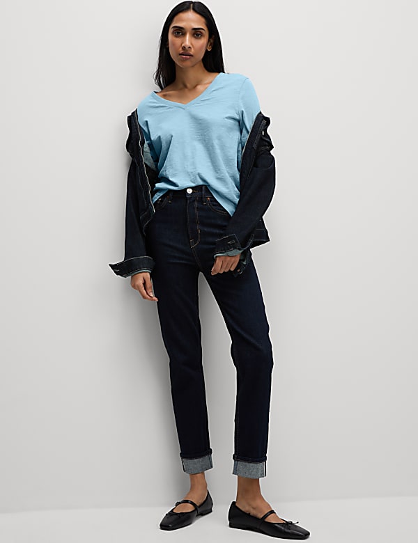 Pure Cotton Long Sleeve V-Neck Top