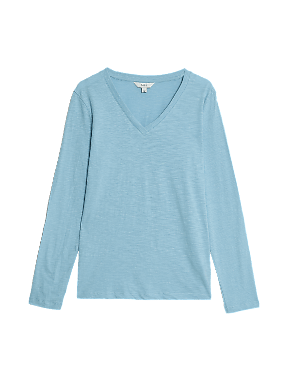 Pure Cotton Long Sleeve V-Neck Top