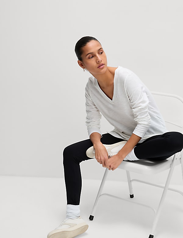 Pure Cotton Long Sleeve V-Neck Top