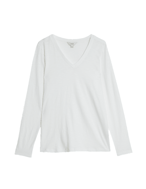 Pure Cotton Long Sleeve V-Neck Top