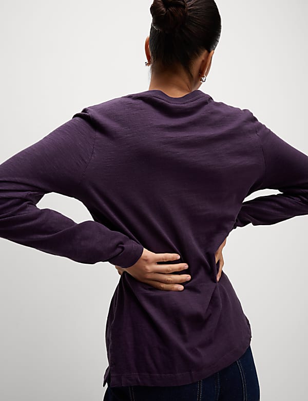 Pure Cotton Long Sleeve V-Neck Top