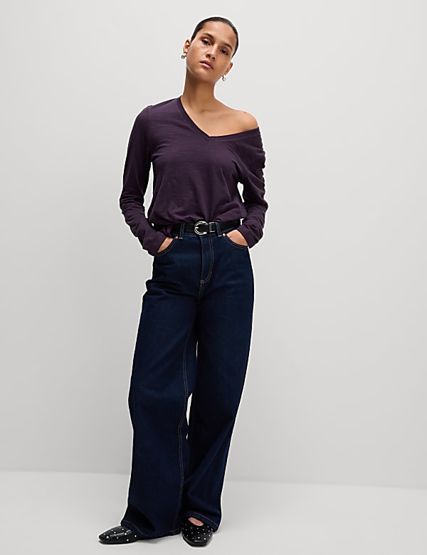 Pure Cotton Long Sleeve V-Neck Top