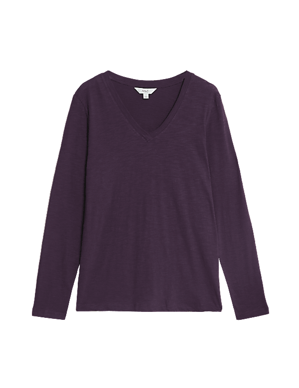 Pure Cotton Long Sleeve V-Neck Top