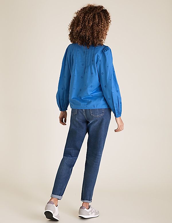 Pure Cotton Broderie Long Sleeve Blouse