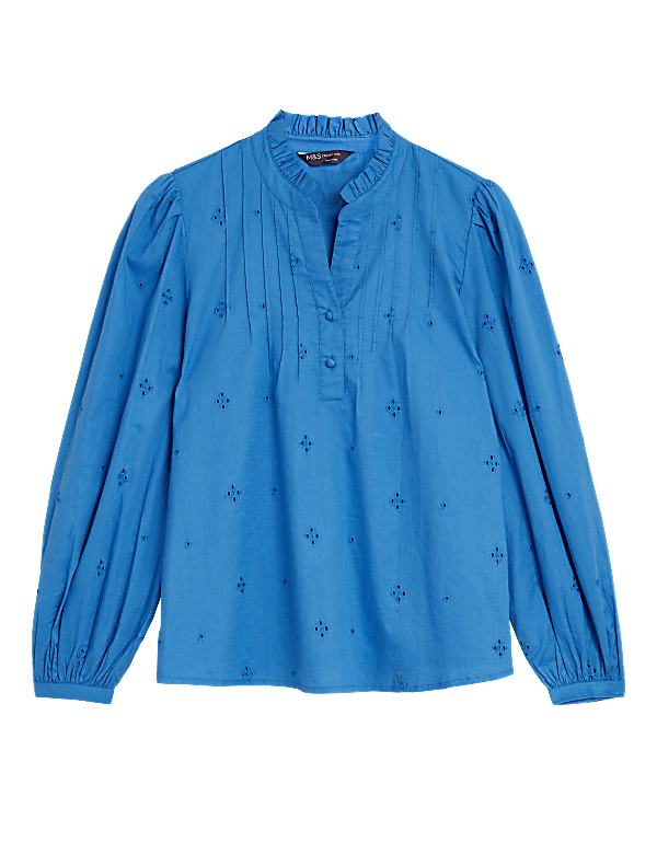 Pure Cotton Broderie Long Sleeve Blouse