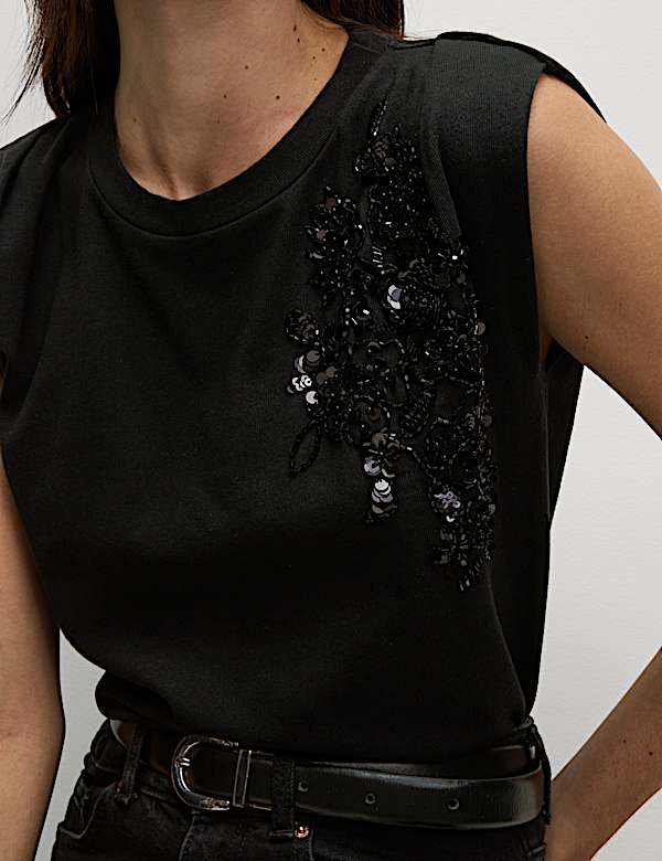 Pure Cotton Jersey Embellished Top