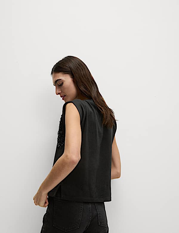 Pure Cotton Jersey Embellished Top