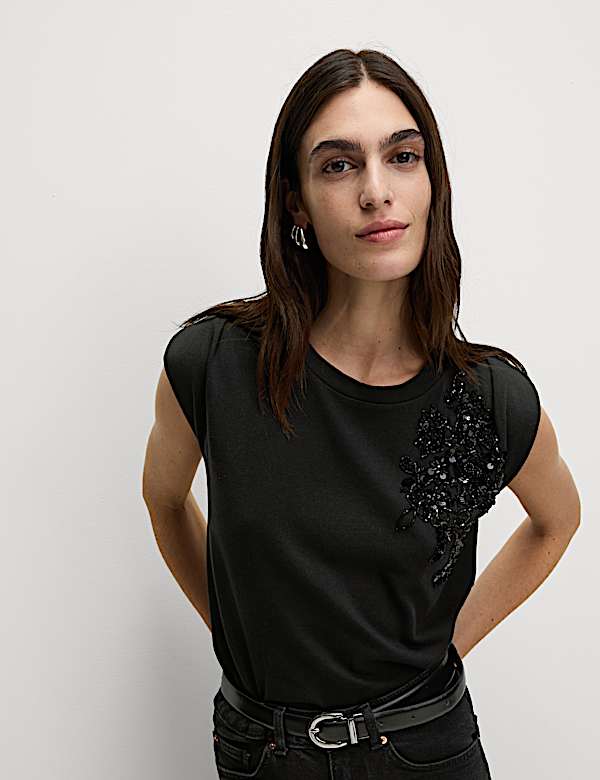 Pure Cotton Jersey Embellished Top