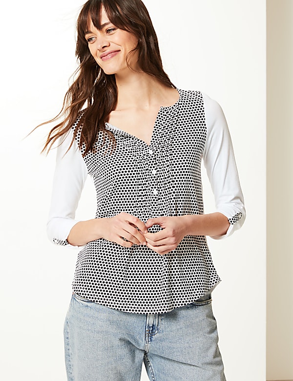 Polka Dot Regular Fit Woven Detail Blouse