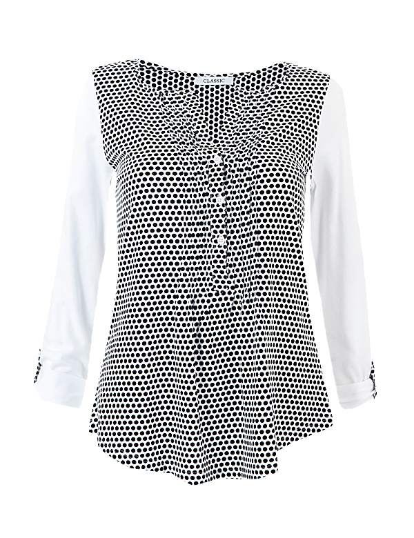 Polka Dot Regular Fit Woven Detail Blouse