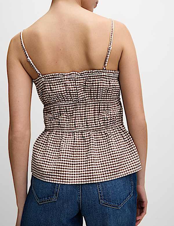Modal Rich Gingham Tie Front Cami Top