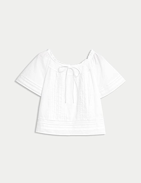 Pure Cotton Embroidered Tie Neck Top