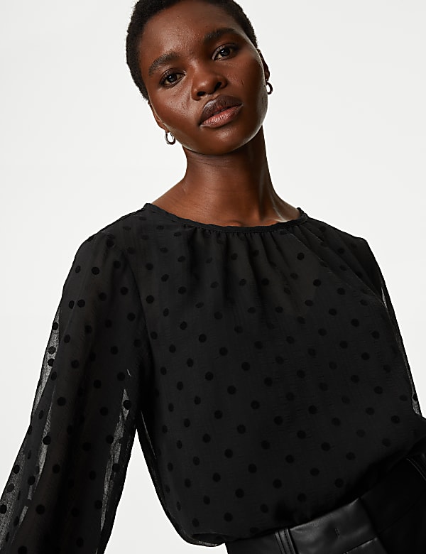 Long sleeve polka dot blouse top