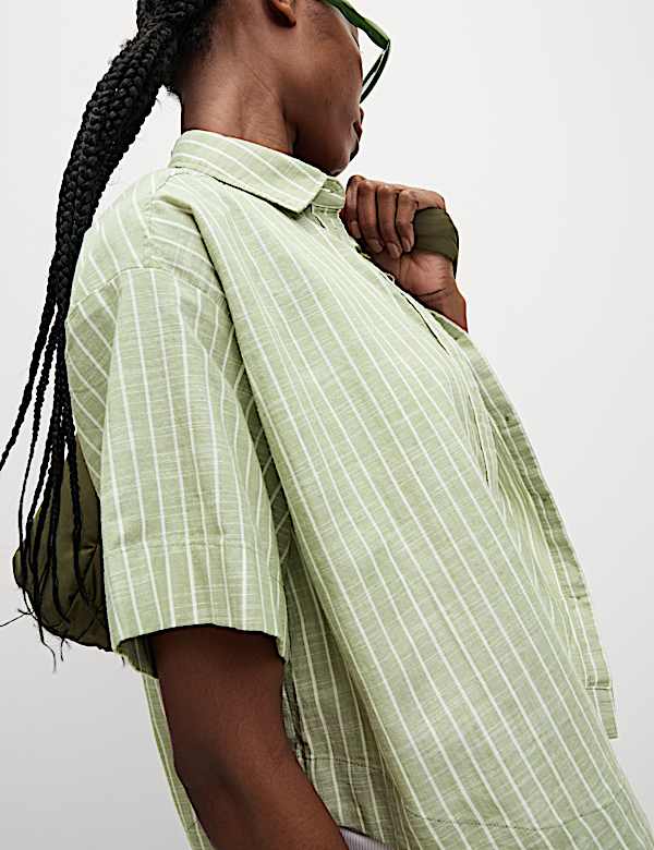 Chemise courte 100 % coton &agrave; rayures - BE