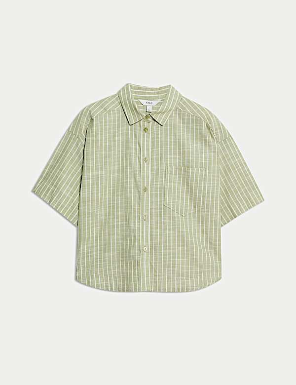 Chemise courte 100 % coton &agrave; rayures - BE