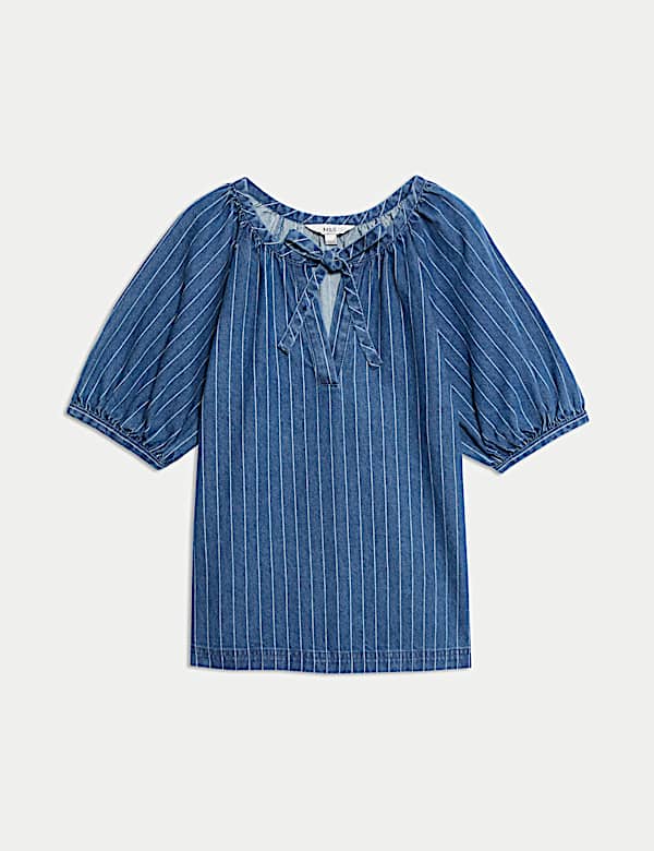 Gestreiftes Denim-Oberteil aus reiner Baumwolle - DE