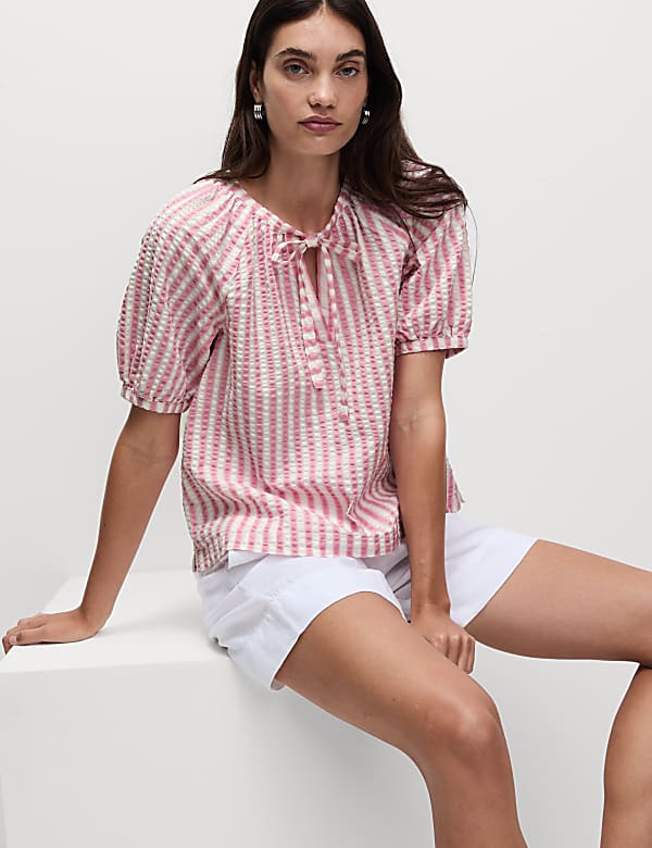 Pure Cotton Textured Striped Top