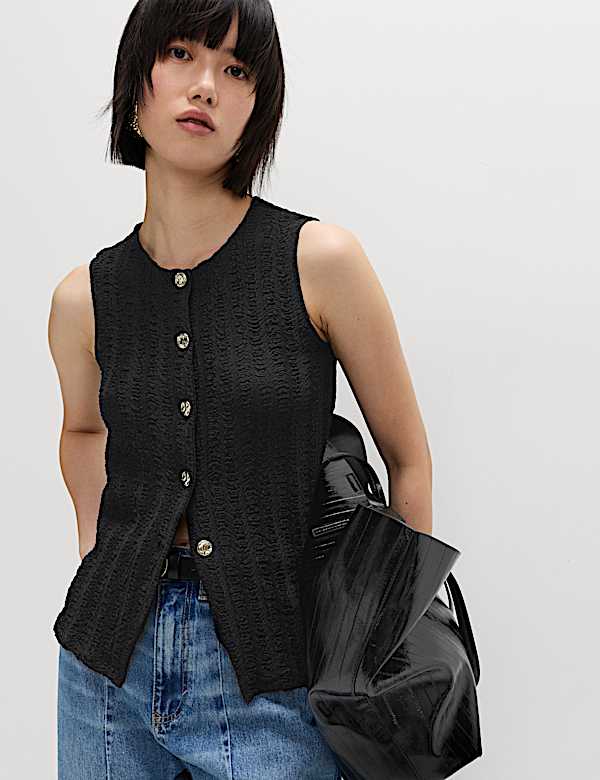 Crew Neck Textured Waistcoat - NL