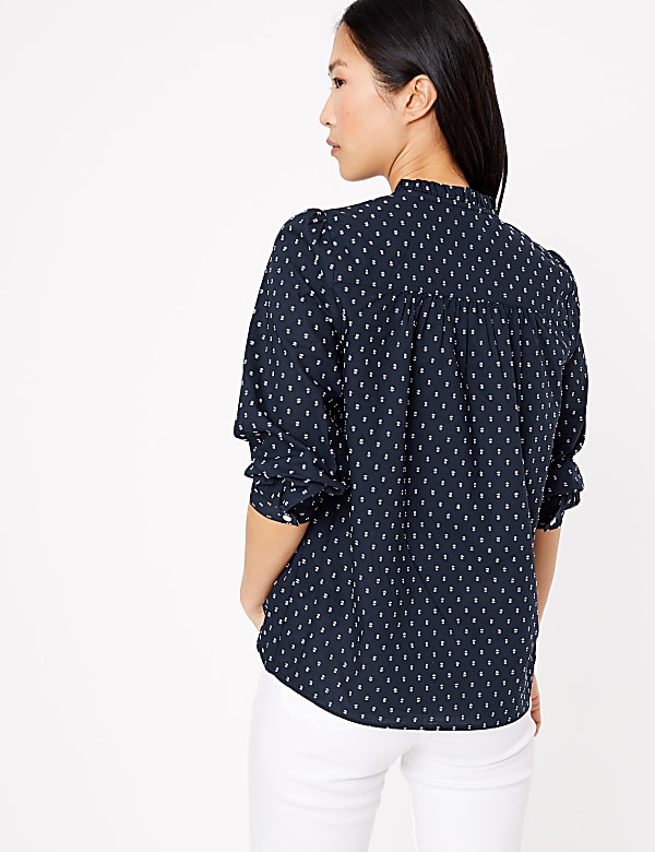 Cotton Rich Frill Neck Long Sleeve Blouse