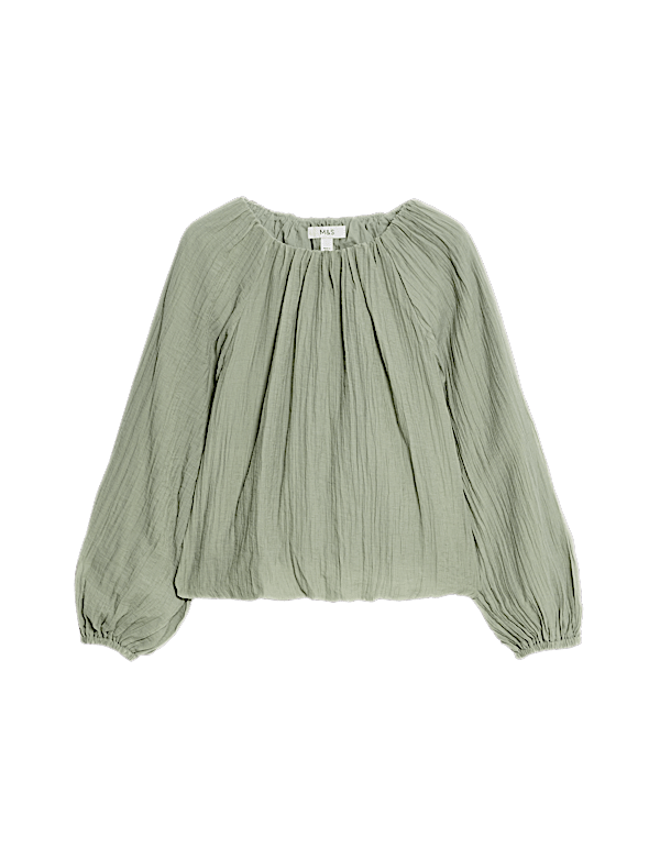 Lyocell Rich Textured Bubble Hem Blouse