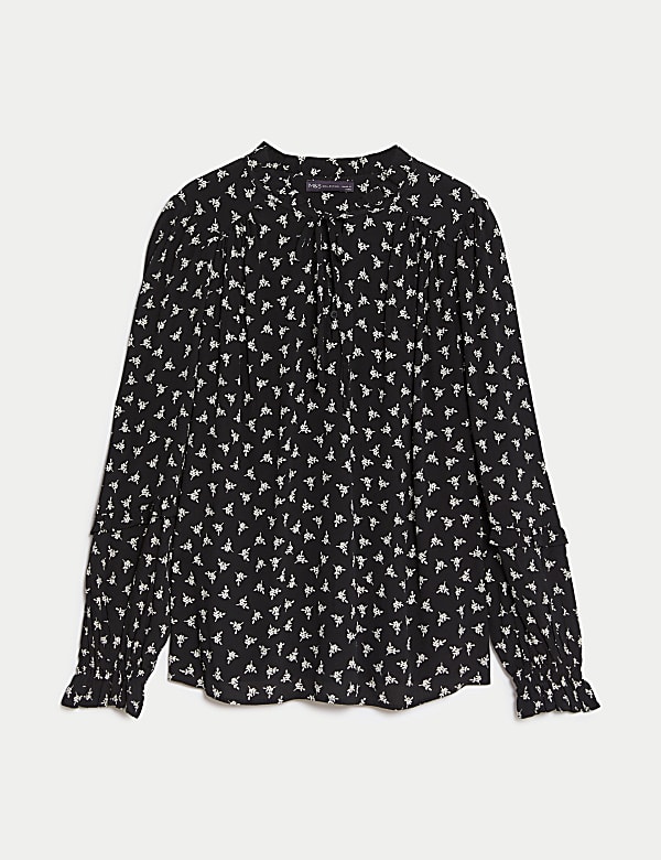 Printed Frill Detailed Tied Blouse - IT