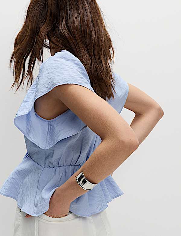 Lace V-Neck Ruffle Angel Sleeve Blouse - JE