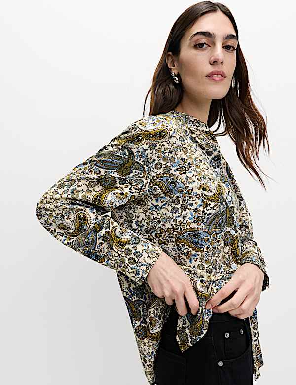 Printed Collared Button Through Blouse - PT