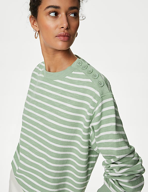 Cotton Rich Striped Crew Neck Sweatshirt - BE