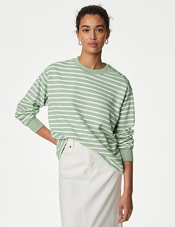 Cotton Rich Striped Crew Neck Sweatshirt