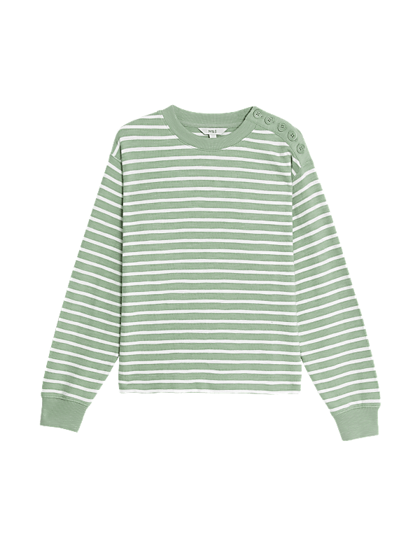 Cotton Rich Striped Crew Neck Sweatshirt