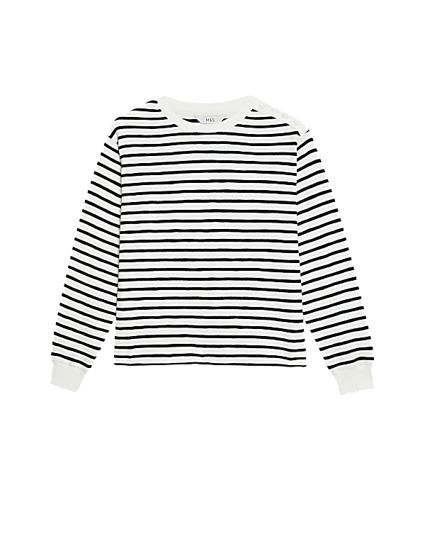 Cotton Rich Striped Crew Neck Sweatshirt