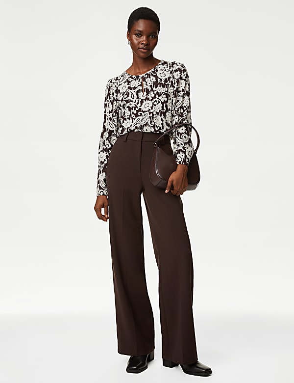Cotton Blend Printed Crew Neck Blouse - NZ