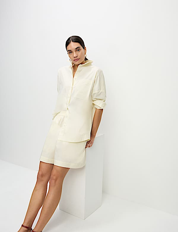 Pure Cotton Collared Button Through Oversized Shirt - LU