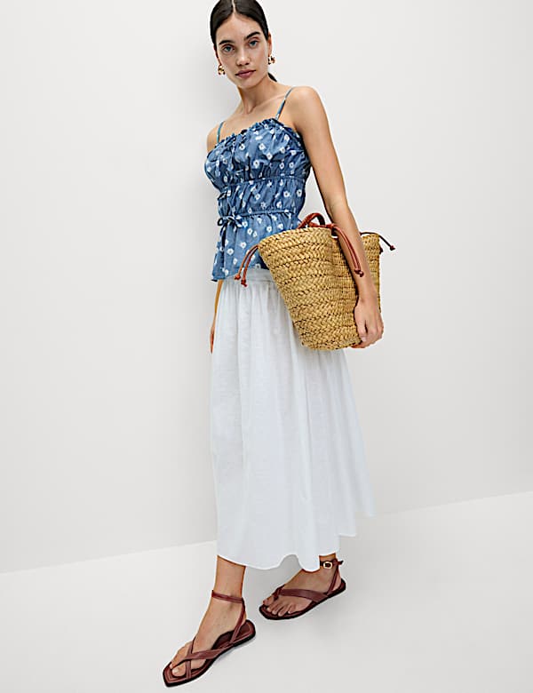 Pure Cotton Floral Tie Front Cami Top