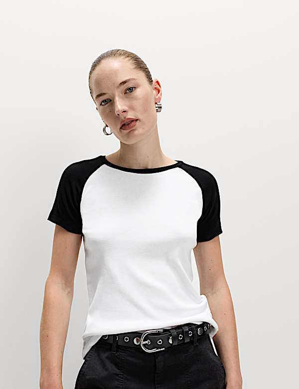 Pure Cotton Raglan Sleeve T-Shirt - ID