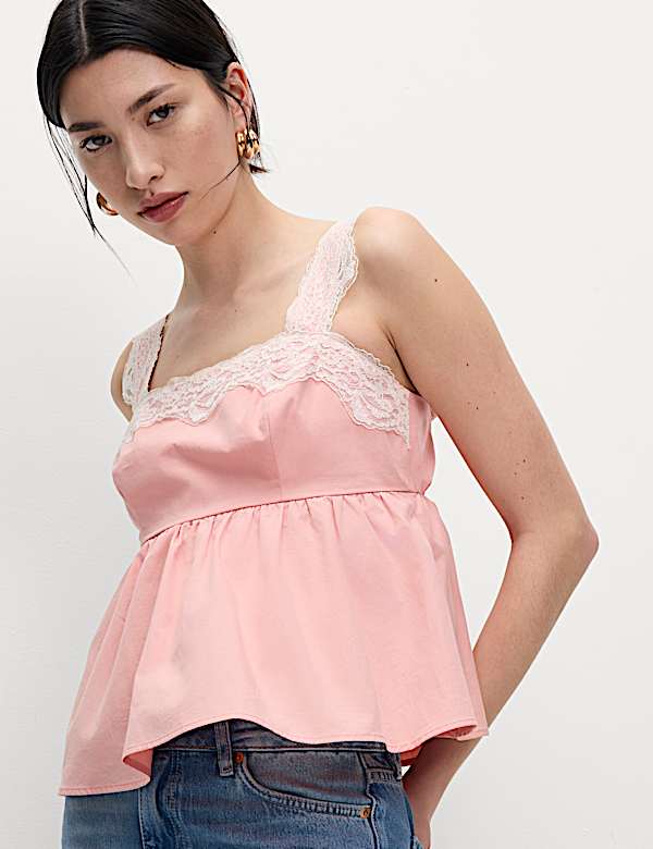 Pure Cotton Lace Detail Cami Top - IS