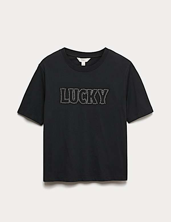Pure Cotton Embellished 'Lucky' T-Shirt - DK