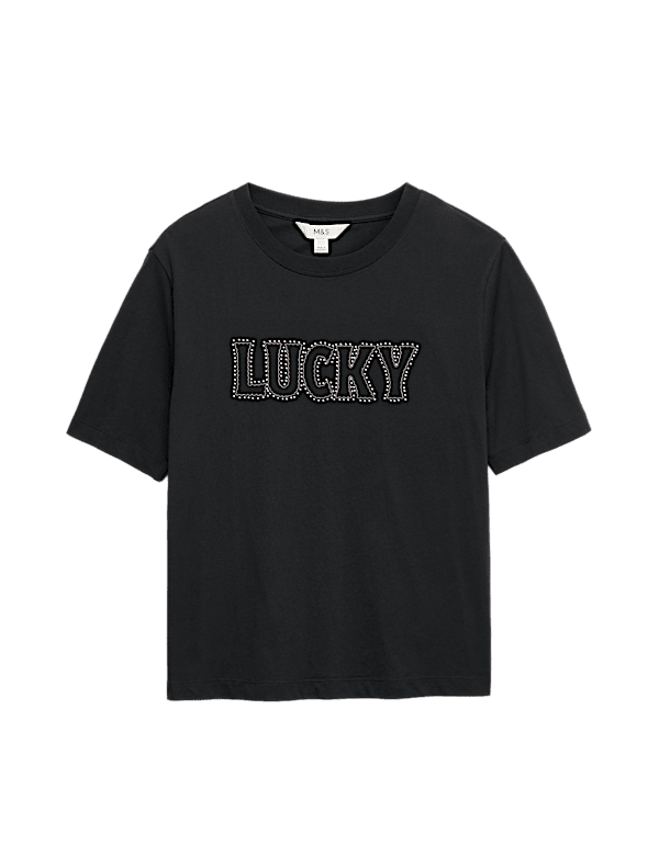 Pure Cotton Embellished 'Lucky' T-Shirt