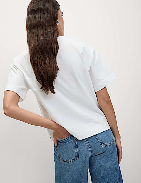 Pure Cotton Ribbon Appliqué Crew Neck T-Shirt