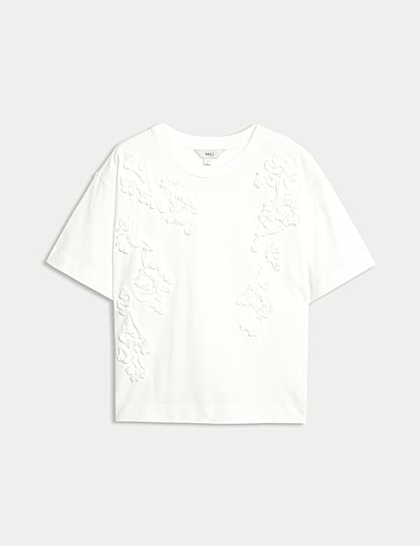 Tričko z čisté bavlny se stužkovou ozdobou a kulatým výstřihem - CZ