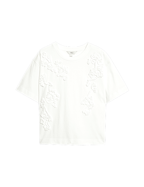 Pure Cotton Ribbon Appliqué Crew Neck T-Shirt