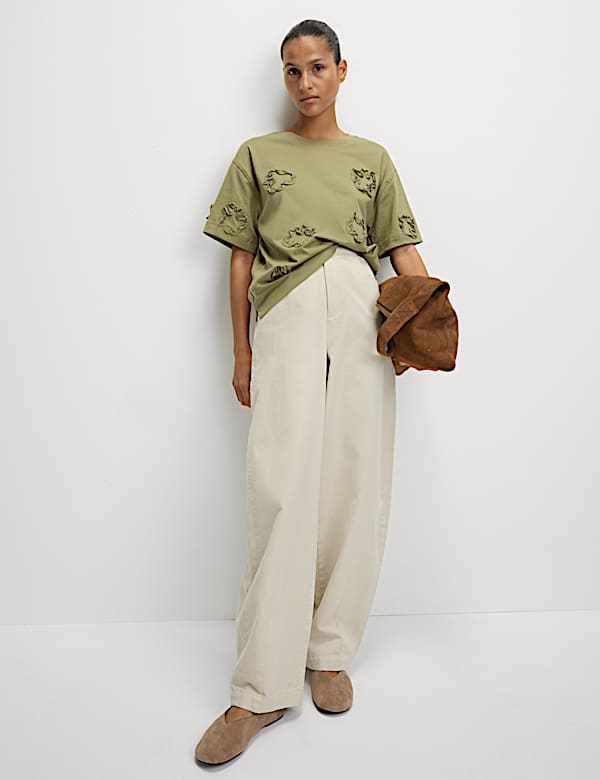 Pure Cotton Ribbon Appliqué Boxy T-Shirt