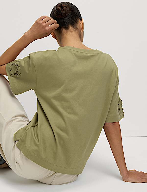 Pure Cotton Ribbon Appliqué Boxy T-Shirt