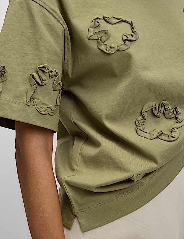 Pure Cotton Ribbon Appliqué Boxy T-Shirt