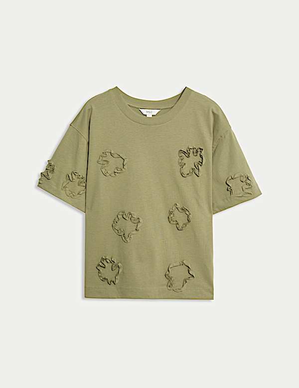 Pure Cotton Ribbon Appliqu&eacute; Boxy T-Shirt - RO