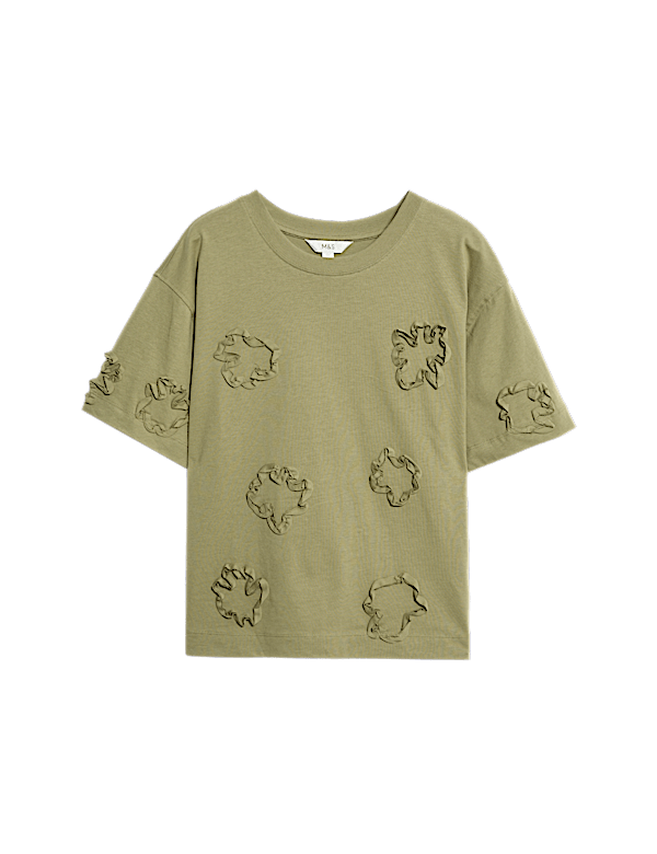 Pure Cotton Ribbon Appliqué Boxy T-Shirt