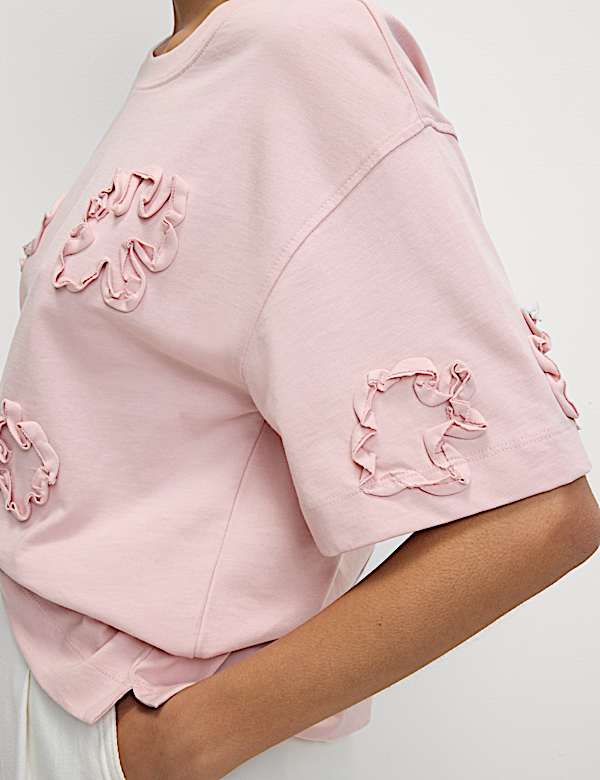 Pure Cotton Ribbon Appliqué Boxy T-Shirt